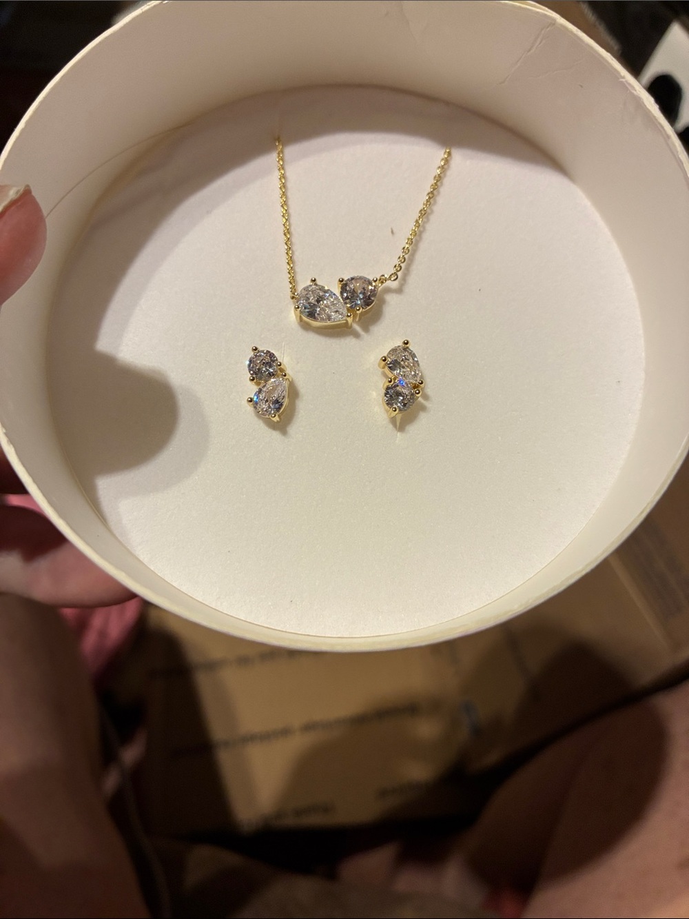 Gold Teardrop Cubic Zirconia Necklace and Earring Set